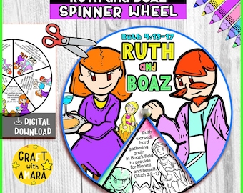 Ruth and Boaz Spinner Coloring Wheel Craft:  Bible Lesson Study for Kids, Sunday School Activity, Memory Games, Old Testament, Christian
