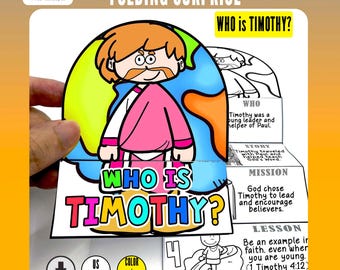 Bible Heroes - TIMOTHY - Easy Coloring Folding Surprise, Bible Craft, Christian Church Activity Sunday School Bible Character Study for Kids