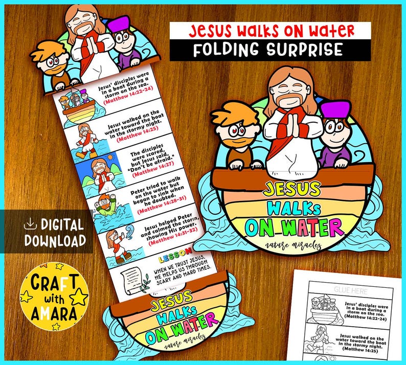 Jesus Walks on Water Folding Surprise Bible Craft: Nature Miracle Jesus ...