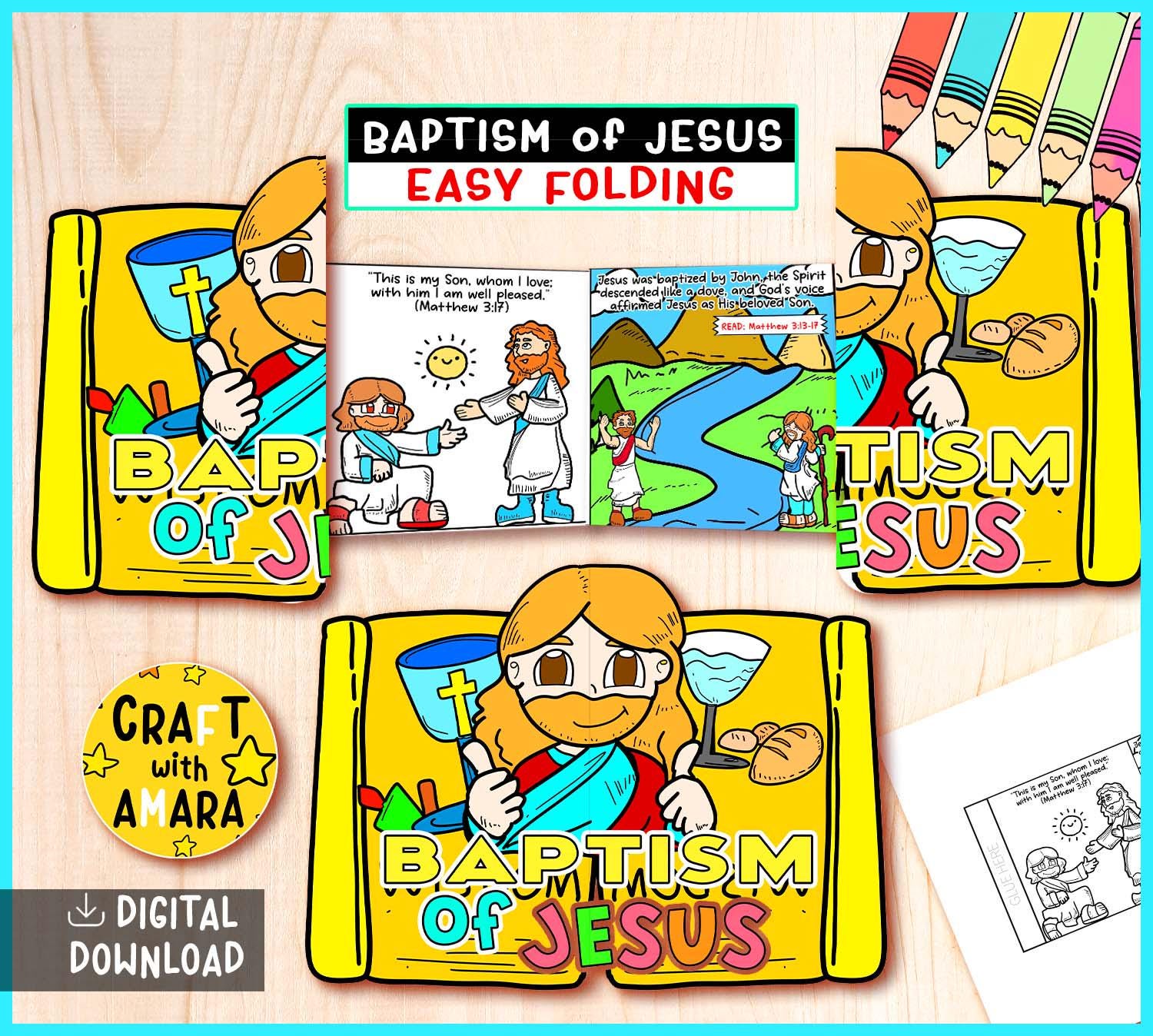 Baptism of Jesus Easy Coloring Folding Surprise Bible Craft: Christian ...