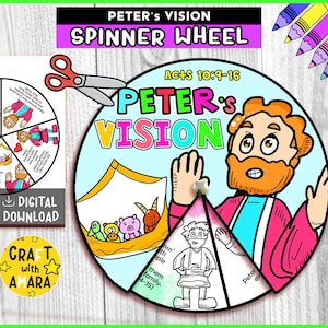 Peter&#39;s Vision Spinner Coloring Wheel, Bible Activity, Kids Bible Lesson, Sunday School, Bible Story, Memory Game, Christian Homeschool