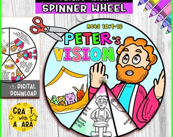 Peter's Vision Spinner Coloring Wheel, Bible Activity, Kids Bible Lesson, Sunday School, Bible Story, Memory Game, Christian Homeschool