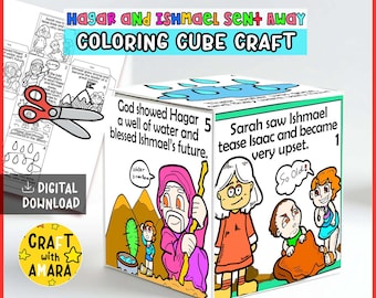 Cubo de colorir Hagar e Ismael mandados embora: jogos de memória, estudo da lição bíblica para crianças, atividade da escola dominical, Antigo Testamento, cristão