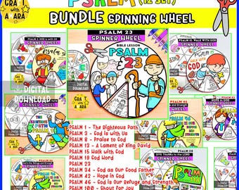 BUNDLE PSALMS Spinner Wheel Bible Craft: Children Ministry, Christian Sunday School Church Activity, Walk with God, Lord is my Shepherd