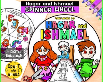Jogo da Roda de Colorir de Agar e Ismael: Estudo Bíblico, Atividade para Escola Dominical, Jogo da Memória, Antigo Testamento Cristão, Gênesis
