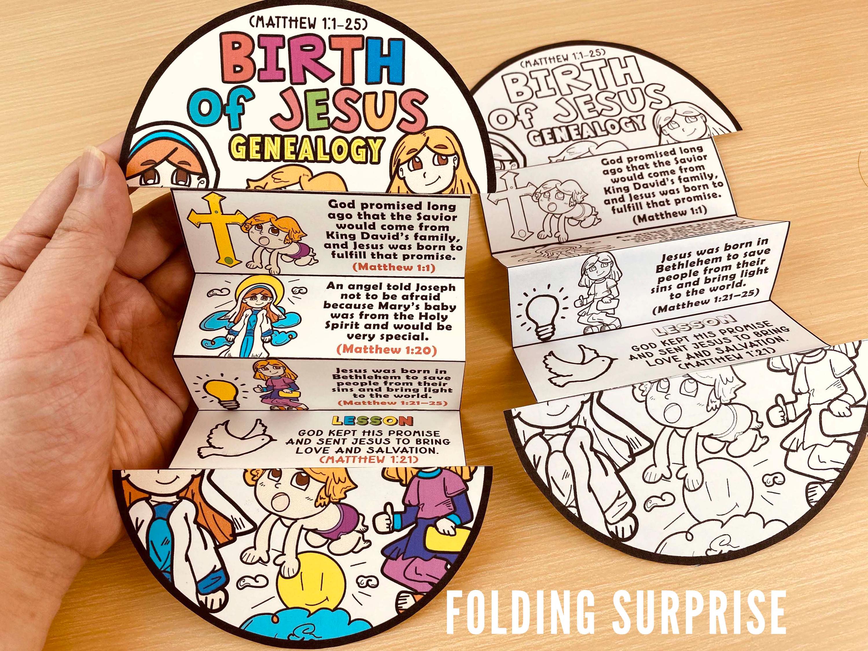 Genealogy & Birth of Jesus Folding Surprise Bible Craft: Children ...