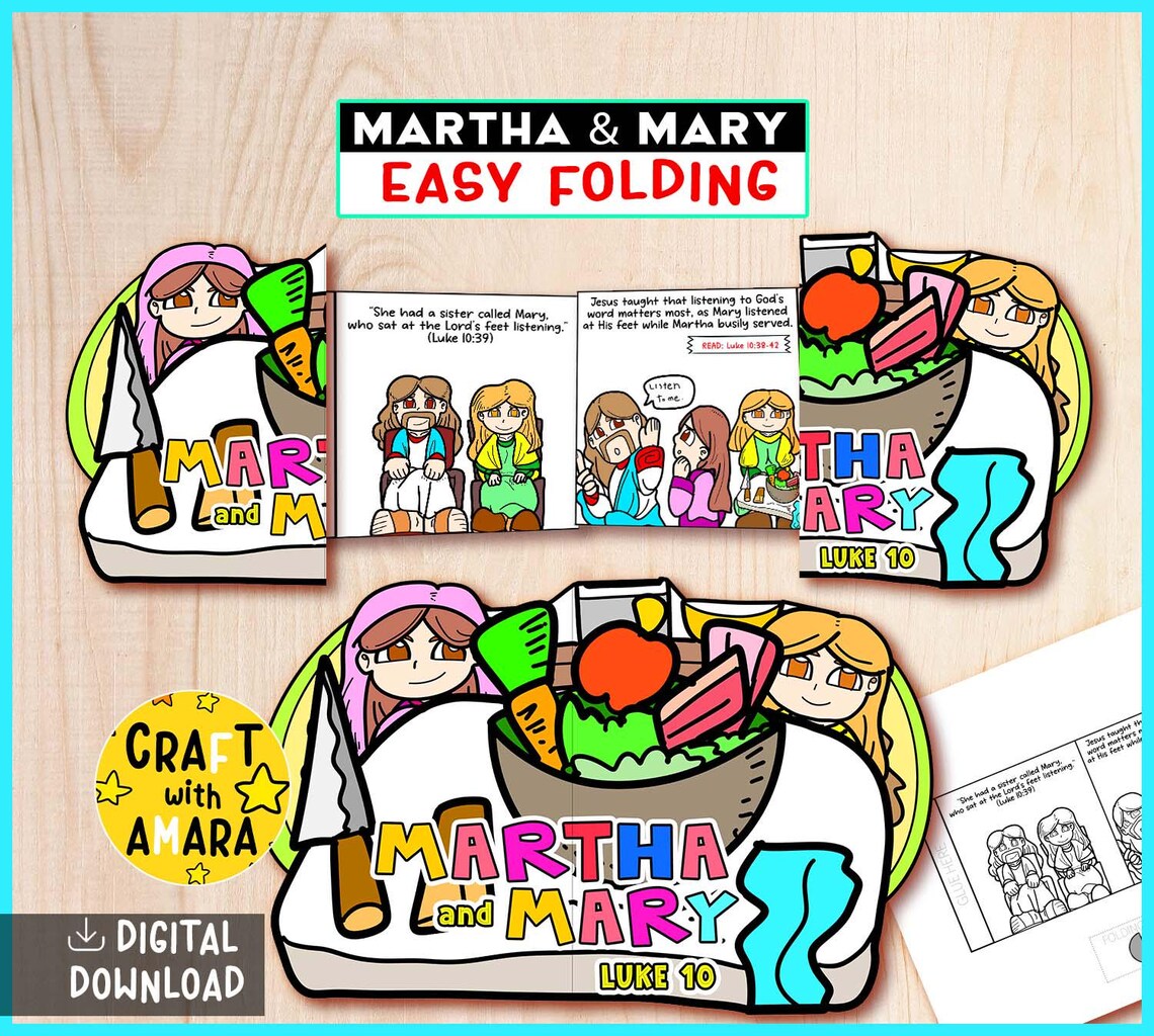 Martha and Mary Easy Coloring Folding Surprise Bible Craft: Christian ...