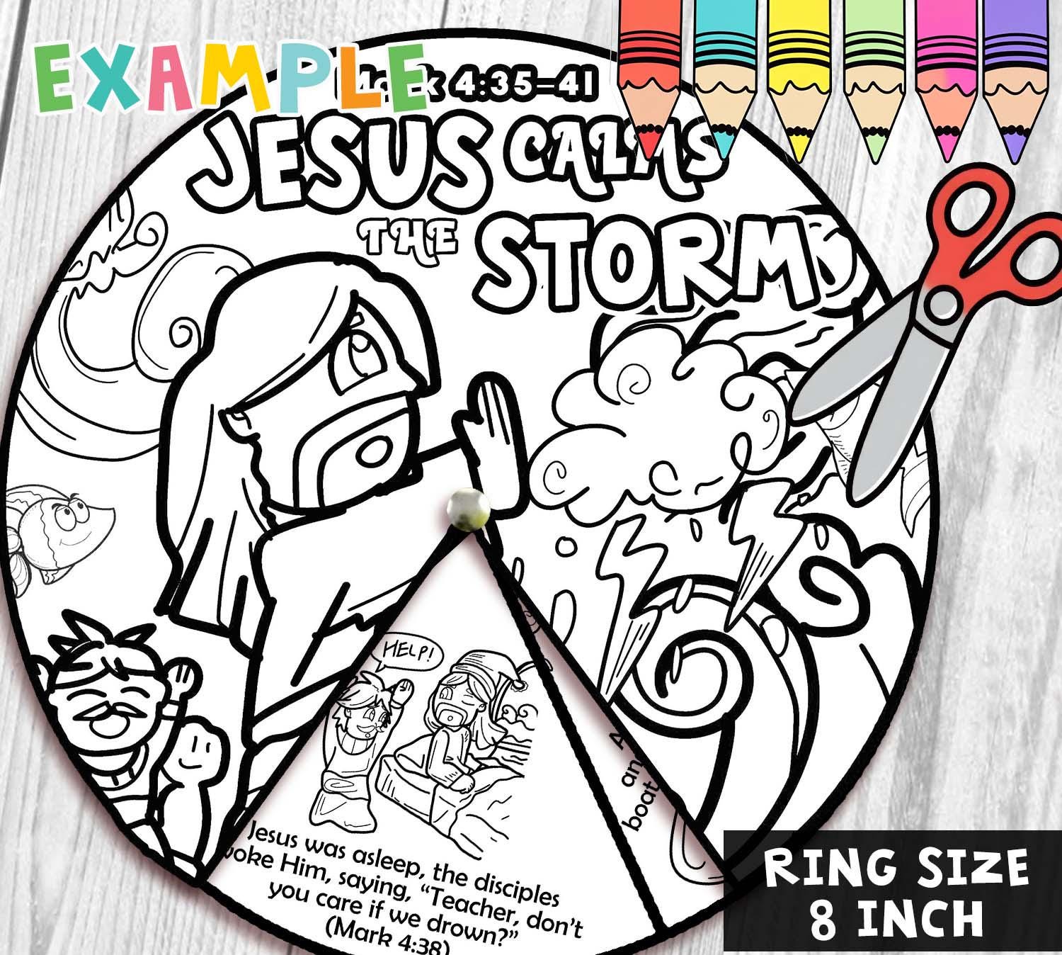 Jesus Calms the Storm Spinner Coloring Wheel Bible Craft: Miracle of ...