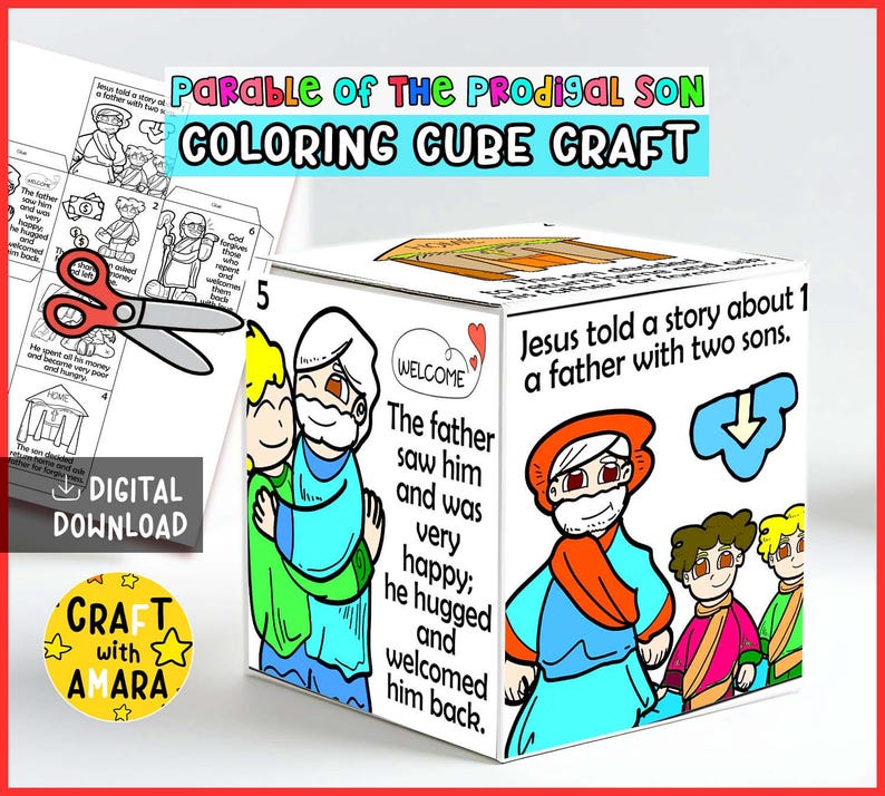 Parable of the Prodigal Son Coloring Cube Bible Craft: Memory Games ...