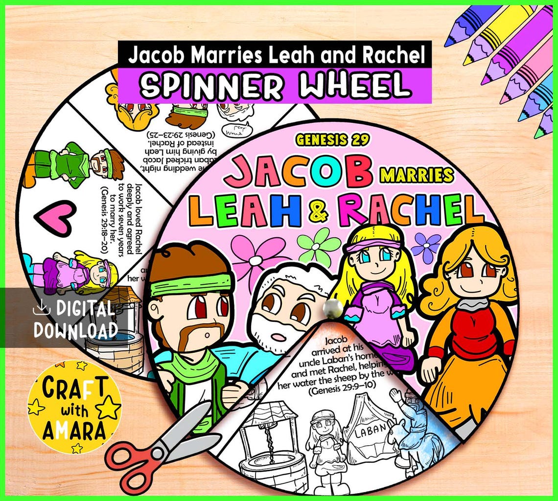 Jacob Marries Leah and Rachel Spinner Coloring Wheel: Bible Lesson ...