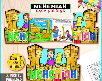NEHEMIA Eenvoudig kleuren vouwen verrassingsbijbelknutsel: bijbelles, christelijke zondagsschoolles, oudtestamentische kerkactiviteit