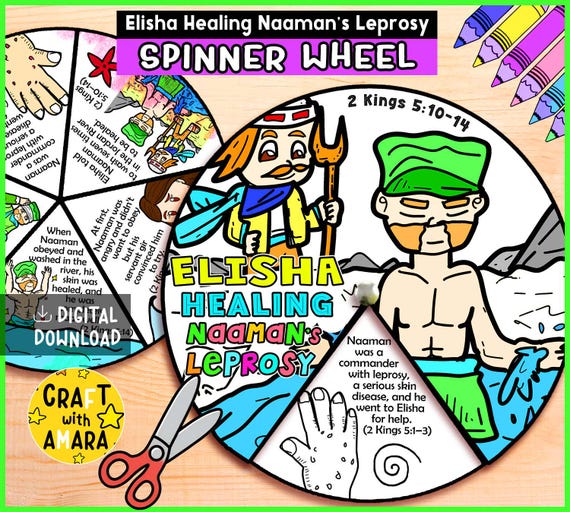 Elisha Healing Naaman's Leprosy Spinner Coloring Wheel Craft