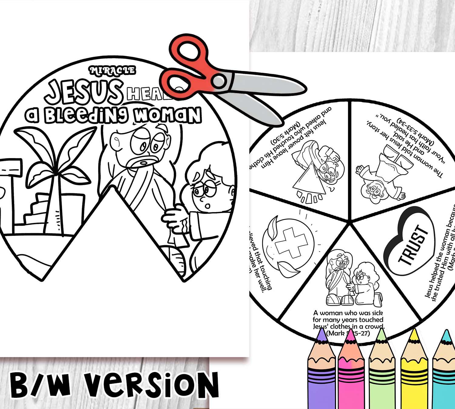 Jesus Heals a Bleeding Woman Spinner Coloring Wheel Bible Craft ...