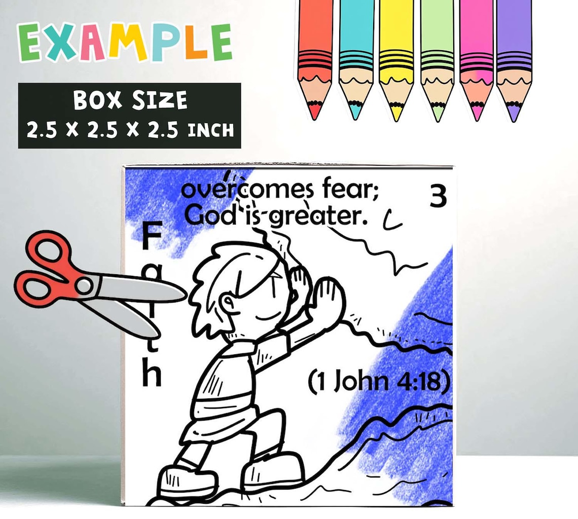 Faith Over Fear Coloring Cube Craft: Bible Verse, Christian Scripture ...