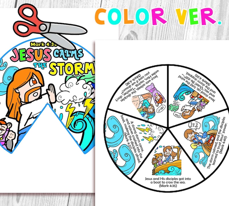Jesus Calms the Storm Spinner Coloring Wheel Bible Craft: Miracle of ...