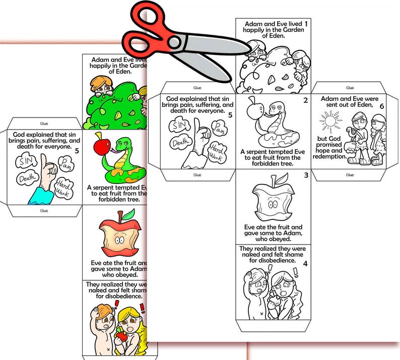 The Fall of Man Adam and Eve Coloring Cube Bible Craft: Garden of Eden ...