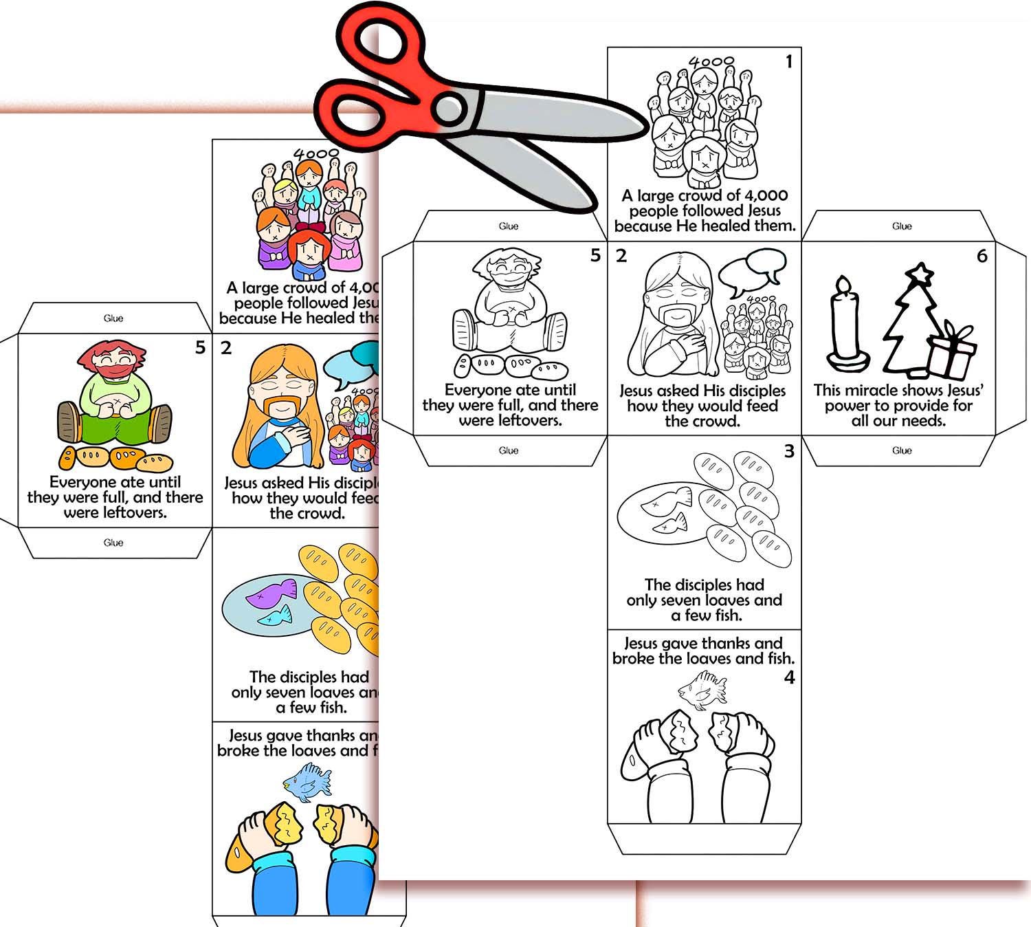 Jesus Feeds the 4000 Coloring Cube Bible Craft: Miracle of Jesus ...