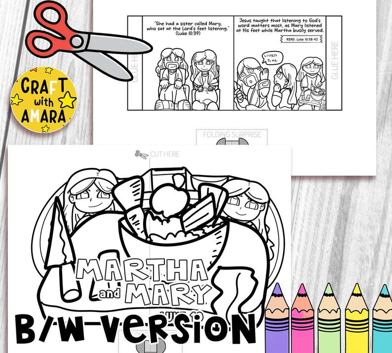 Martha and Mary Easy Coloring Folding Surprise Bible Craft: Christian ...