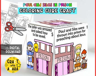 Paul and Silas in Prison Coloring Cube Bible Craft: Memory Games, Children Ministry Lesson Kids, Sunday School Activity, New Testament