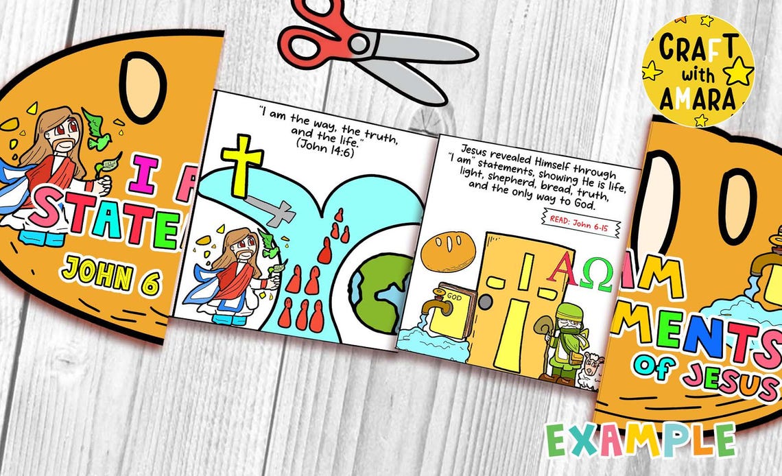I Am Statements of Jesus Easy Coloring Folding Surprise Bible Craft ...