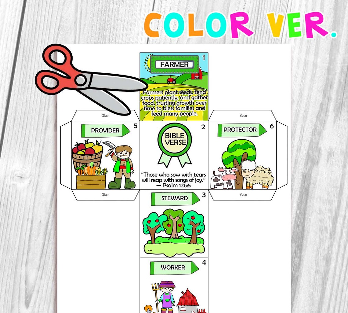 COMMUNITY HELPERS: Farmer Coloring Cube Bible Craft, Love Your Neighbor ...