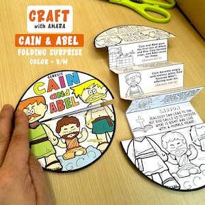Cain and Abel Coloring Folding Surprise Bible Craft: Bible Lesson, Sunday School, Church Activity Kids, Mini Book, Old Testament, Christian