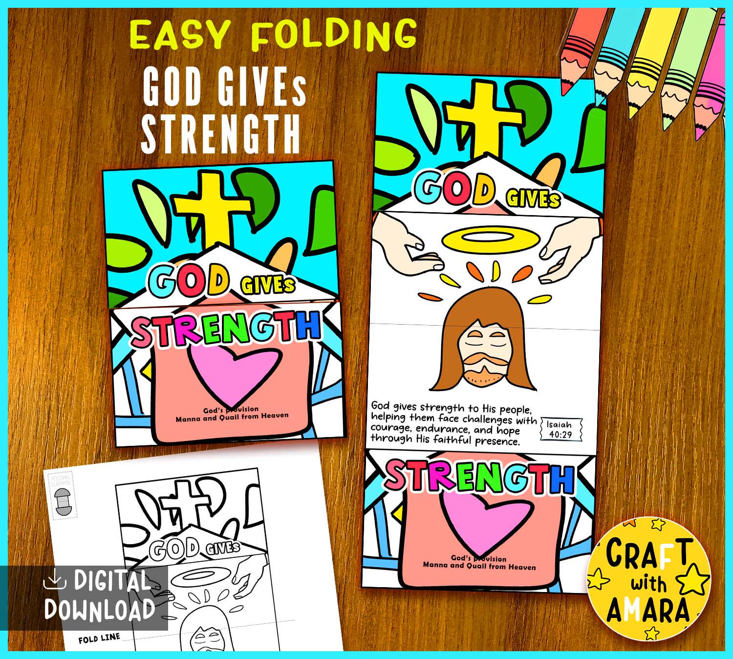 God Gives Strength Easy Coloring Folding Surprise Bible Craft: Trust in ...