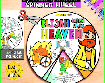 Rueda para colorear "Elías llevado al cielo", actividad bíblica, lección bíblica para niños, escuela dominical, historia bíblica, juego de memoria, cristiano