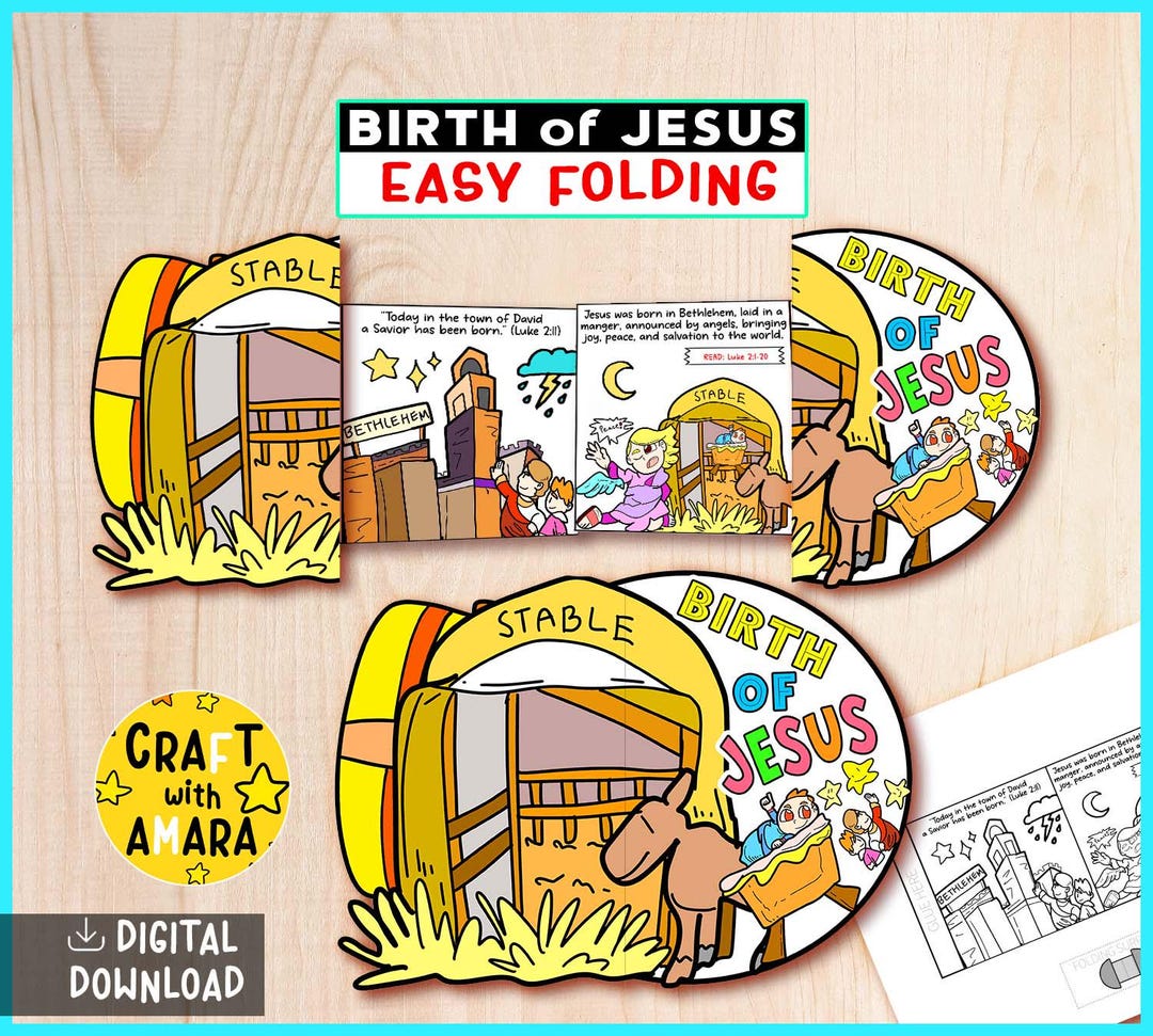 Birth of Jesus Easy Coloring Folding Surprise Bible Craft: Christian ...