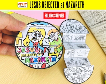 Jesús rechazado en Nazaret: Manualidad bíblica sorpresa plegable: lección de escuela dominical, actividad de la iglesia, fe cristiana, ministerio infantil, educación en el hogar