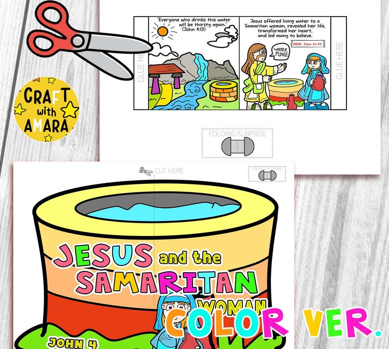 Jesus and the Samaritan Woman at the Well Easy Coloring Folding ...