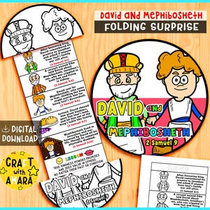 David and Mephibosheth Folding Surprise Bible Craft, Bible Story Lesson, Sunday School Craft, Church Activity Kids, Mini Book, Old Testament