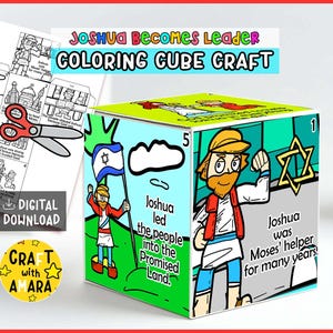 Joshua Becomes Leader Bible Story Cube Craft: Sunday School Coloring Activity, Kids Lesson Memory Games