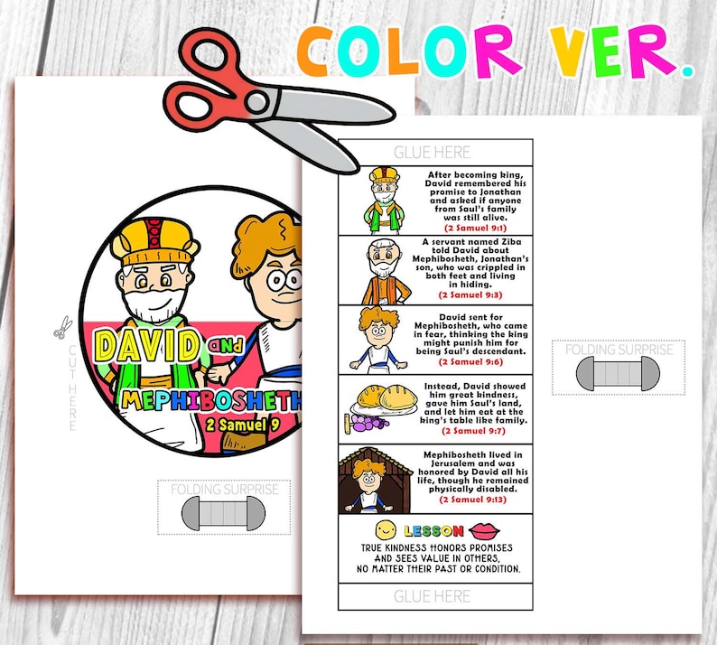 David and Mephibosheth Folding Surprise Bible Craft, Bible Story Lesson ...