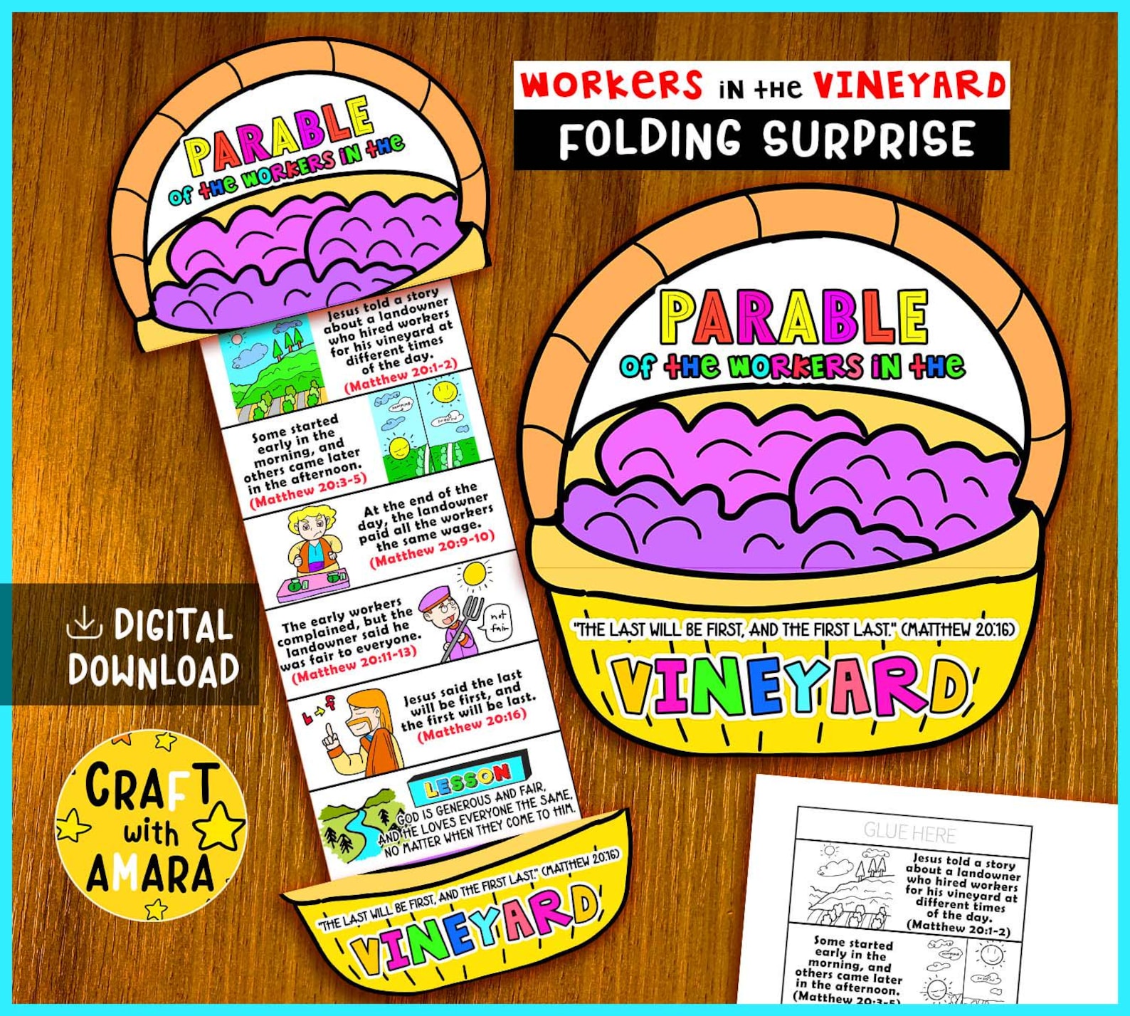 Parable of the Workers in the Vineyard Folding Surprise Bible Craft ...