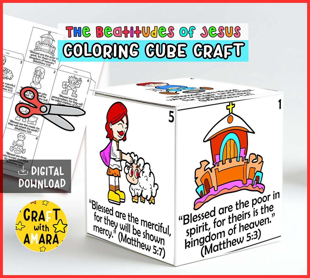 The Beatitudes of Jesus Coloring Cube Bible Craft: Sermon on the Mount ...