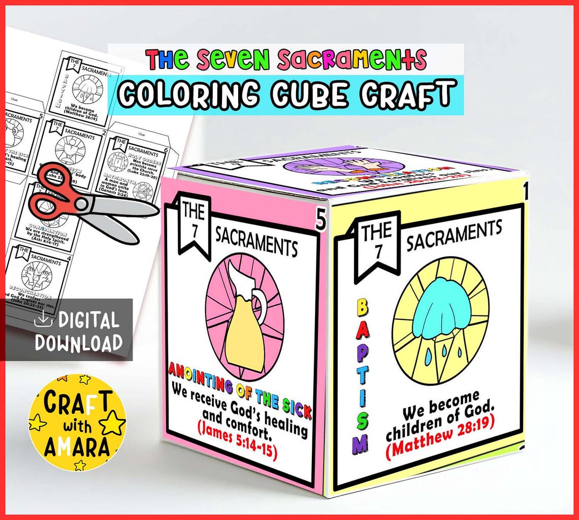 The Seven Sacraments Coloring Cube Bible Craft: Catholic Sunday School ...