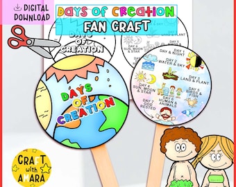 Days of Creation Fan Craft: Bible Sunday School Lesson Church Coloring Activity for Kids, Christian Faith Homeschool Bible God creates world