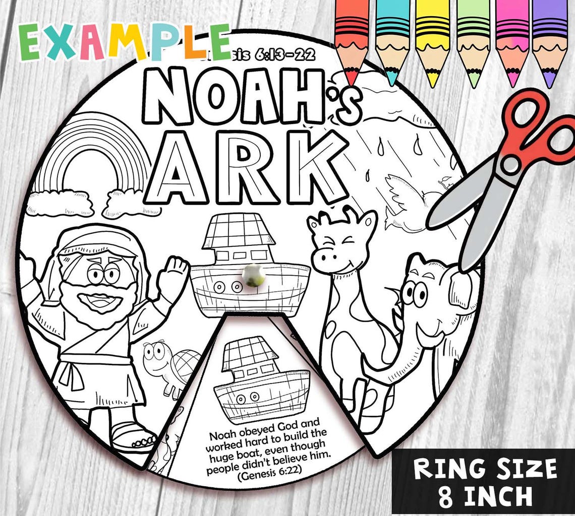 Noah's Ark Spinner Coloring Wheel, Bible Activity, Kids Bible Lesson ...