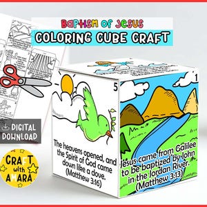Baptism of Jesus Coloring Cube Craft, Memory Games, Bible Craft for Kids, Bible Study Lesson, Sunday School Activity, New Testament