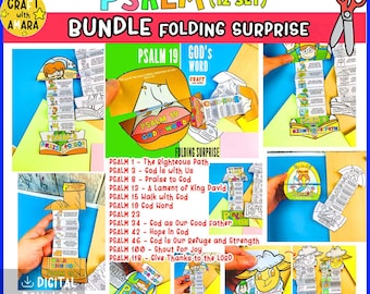 BUNDLE PSALMS Folding Surprise Bible Craft: Children Ministry, Christian Sunday School Church Activity, Walk with God, Lord is my Shepherd