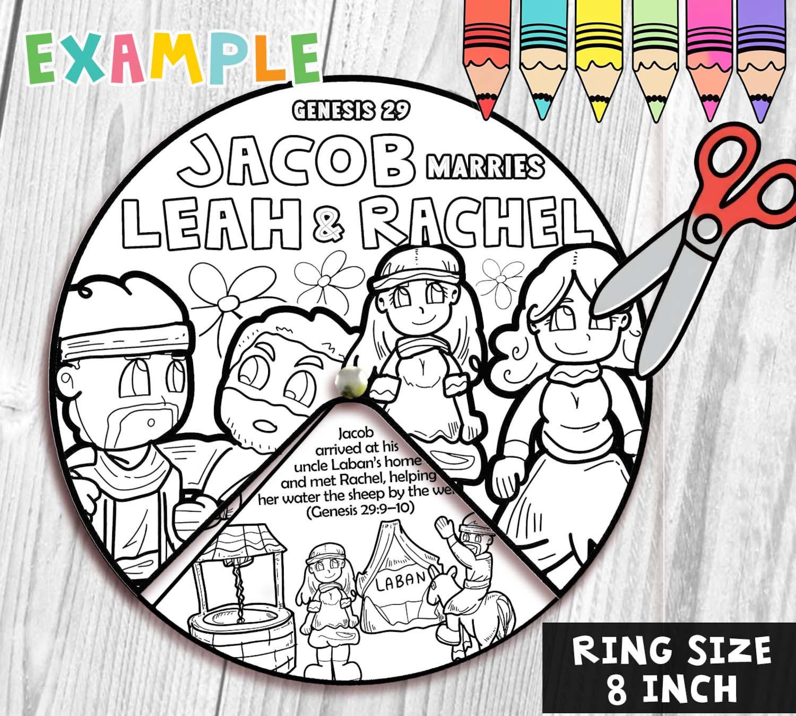 Jacob Marries Leah and Rachel Spinner Coloring Wheel: Bible Lesson ...