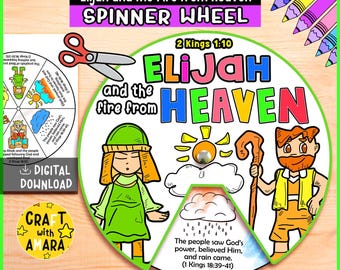Elías y el fuego del cielo: Rueda para colorear, actividad bíblica, lección bíblica para niños, escuela dominical, historia bíblica, juego de memoria