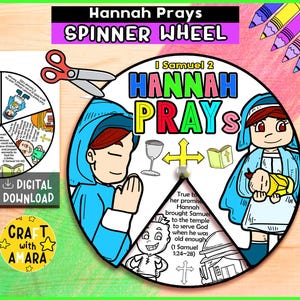 Hannah Prays Spinner Coloring Wheel, Bible Activity, Kids Bible Lesson, Sunday School, Bible Story, Memory Game, Christian Homeschool