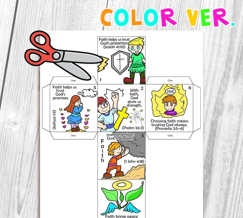 Faith Over Fear Coloring Cube Craft: Bible Verse, Christian Scripture ...