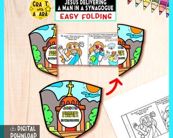 Jesus Delivering a Man in a Synagogue Easy Folding Surprise Bible Craft: Jesus Death Miracle, Christian Sunday School Church Activity Kids