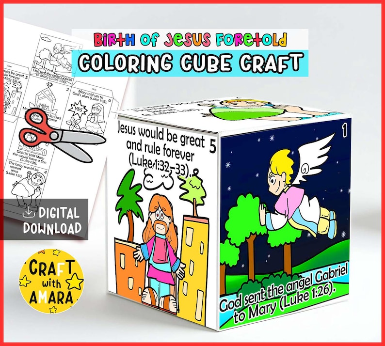 Birth of Jesus Foretold Coloring Cube Bible Craft: the Annunciation ...