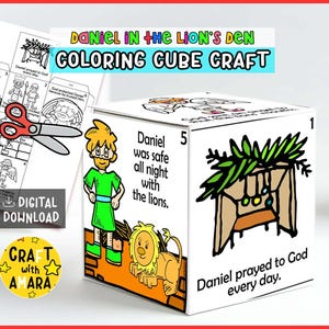 Daniel in the Lion’s Den Coloring Cube Craft, Memory Games, Bible Craft for Kids, Bible Study Lesson, Sunday School Activity, Old Testament