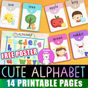 26 Cute Alphabet Flashcards, ABC Flash Cards, Colorful Learning Toys ABC Cards, Alphabet Letters Preschool Educational Montessori Toy