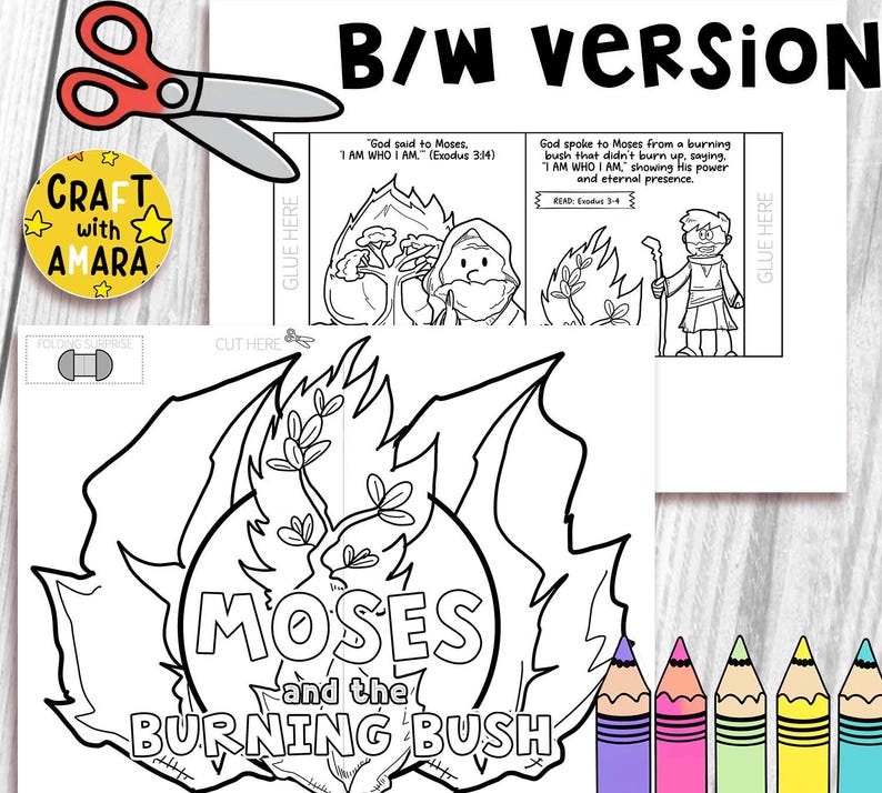 Moses and Burning Bush Easy Coloring Folding Surprise Bible Craft ...